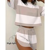 Ekouaer Womens Pajama Sets Sexy Lounge Sets Side Split Short Pj Sets(Khaki Stripes)