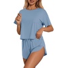 Ekouaer Womens Pajama Sets Sexy Lounge Sets Side Split Short Pj Sets(Light Blue)