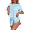 Ekouaer Womens Pajama Sets Sexy Lounge Sets Side Split Short Pj Sets(Light Blue Stripes)