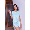 Ekouaer Womens Pajama Sets Sexy Lounge Sets Side Split Short Pj Sets(Light Blue Stripes)
