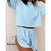 Ekouaer Womens Pajama Sets Sexy Lounge Sets Side Split Short Pj Sets(Light Blue Stripes)