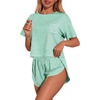 Ekouaer Womens Pajama Sets Sexy Lounge Sets Side Split Short Pj Sets(Light Green Stripes)