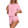Ekouaer Womens Pajama Sets Sexy Lounge Sets Side Split Short Pj Sets(Light Pink)