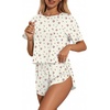 Ekouaer Womens Pajama Sets Sexy Lounge Sets Side Split Short Pj Sets(Little Pink Flower)