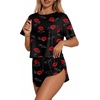 Ekouaer Womens Pajama Sets Sexy Lounge Sets Side Split Short Pj Sets(Love You Lips)
