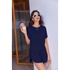 Ekouaer Womens Pajama Sets Sexy Lounge Sets Side Split Short Pj Sets(Navy Blue)