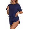 Ekouaer Womens Pajama Sets Sexy Lounge Sets Side Split Short Pj Sets(Navy Blue)