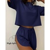 Ekouaer Womens Pajama Sets Sexy Lounge Sets Side Split Short Pj Sets(Navy Blue)