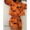 Ekouaer Womens Pajama Sets Sexy Lounge Sets Side Split Short Pj Sets(Orange Pumpkins and Bats)