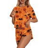 Ekouaer Womens Pajama Sets Sexy Lounge Sets Side Split Short Pj Sets(Orange Pumpkins and Bats)