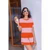 Ekouaer Womens Pajama Sets Sexy Lounge Sets Side Split Short Pj Sets(Orange and Pink Stripes)