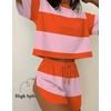 Ekouaer Womens Pajama Sets Sexy Lounge Sets Side Split Short Pj Sets(Orange and Pink Stripes)