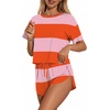 Ekouaer Womens Pajama Sets Sexy Lounge Sets Side Split Short Pj Sets(Orange and Pink Stripes)