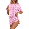 Ekouaer Womens Pajama Sets Sexy Lounge Sets Side Split Short Pj Sets(Pink Bow)