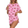 Ekouaer Womens Pajama Sets Sexy Lounge Sets Side Split Short Pj Sets(Pink Cherry Bow)