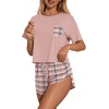 Ekouaer Womens Pajama Sets Sexy Lounge Sets Side Split Short Pj Sets(Pink Plaid)