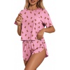 Ekouaer Womens Pajama Sets Sexy Lounge Sets Side Split Short Pj Sets(Pink Teddy Bear)