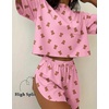 Ekouaer Womens Pajama Sets Sexy Lounge Sets Side Split Short Pj Sets(Pink Teddy Bear)