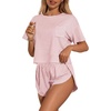 Ekouaer Womens Pajama Sets Sexy Lounge Sets Side Split Short Pj Sets(Pink and White Stripes)