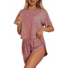 Ekouaer Womens Pajama Sets Sexy Lounge Sets Side Split Short Pj Sets(Red and White Stripes)