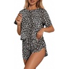 Ekouaer Womens Pajama Sets Sexy Lounge Sets Side Split Short Pj Sets(White and Black Leopard)