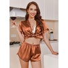 Ekouaer Womens Satin Pajama Set Silk Pj Short Sets 2 Piece Loungewear S-5XL(Caramel)
