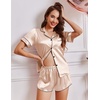 Ekouaer Womens Satin Pajama Set Silk Pj Short Sets 2 Piece Loungewear S-5XL(Champagne)