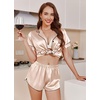Ekouaer Womens Satin Pajama Set Silk Pj Short Sets 2 Piece Loungewear S-5XL(Champagne)