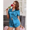 Ekouaer Womens Satin Pajama Set Silk Pj Short Sets 2 Piece Loungewear S-5XL(Dark Blue)