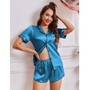 Ekouaer Womens Satin Pajama Set Silk Pj Short Sets 2 Piece Loungewear S-5XL(Dark Blue)