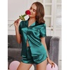 Ekouaer Womens Satin Pajama Set Silk Pj Short Sets 2 Piece Loungewear S-5XL(Dark Green)