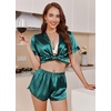 Ekouaer Womens Satin Pajama Set Silk Pj Short Sets 2 Piece Loungewear S-5XL(Dark Green)