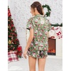 Ekouaer Womens Satin Pajama Set Silk Pj Short Sets 2 Piece Loungewear S-5XL(Green Christmas Snowman)