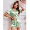 Ekouaer Womens Satin Pajama Set Silk Pj Short Sets 2 Piece Loungewear S-5XL(Ice Green)