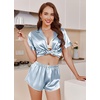 Ekouaer Womens Satin Pajama Set Silk Pj Short Sets 2 Piece Loungewear S-5XL(Light Blue)