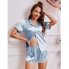 Ekouaer Womens Satin Pajama Set Silk Pj Short Sets 2 Piece Loungewear S-5XL(Light Blue)