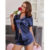 Ekouaer Womens Satin Pajama Set Silk Pj Short Sets 2 Piece Loungewear S-5XL(Navy Blue)