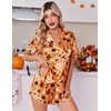 Ekouaer Womens Satin Pajama Set Silk Pj Short Sets 2 Piece Loungewear S-5XL(Orange Halloween Print)
