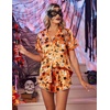 Ekouaer Womens Satin Pajama Set Silk Pj Short Sets 2 Piece Loungewear S-5XL(Orange Halloween Print)