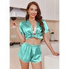 Ekouaer Womens Satin Pajama Set Silk Pj Short Sets 2 Piece Loungewear S-5XL(Peacock Blue)