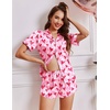 Ekouaer Womens Satin Pajama Set Silk Pj Short Sets 2 Piece Loungewear S-5XL(Pink Love and Heart Print)