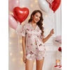 Ekouaer Womens Satin Pajama Set Silk Pj Short Sets 2 Piece Loungewear S-5XL(Pink Puppy Love)