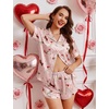 Ekouaer Womens Satin Pajama Set Silk Pj Short Sets 2 Piece Loungewear S-5XL(Pink Puppy Love)