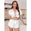 Ekouaer Womens Satin Pajama Set Silk Pj Short Sets 2 Piece Loungewear S-5XL(White With Pink Piping)