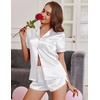 Ekouaer Womens Satin Pajama Set Silk Pj Short Sets 2 Piece Loungewear S-5XL(White With Pink Piping)