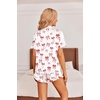 Ekouaer Womens Satin Pajamas Set Button Down 2 Piece Silk Pjs Shorts Set Ruffle Lingerie Notch Collar Sleepwear(Red Bow)