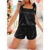 Ekouaer Womens Silk Pajama Set Bow Tie Knot Tank Top Satin Pjs Sets S-XXL(Black)