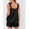 Ekouaer Womens Silk Pajama Set Bow Tie Knot Tank Top Satin Pjs Sets S-XXL(Black)