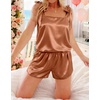 Ekouaer Womens Silk Pajama Set Bow Tie Knot Tank Top Satin Pjs Sets S-XXL(Brown)