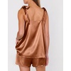 Ekouaer Womens Silk Pajama Set Bow Tie Knot Tank Top Satin Pjs Sets S-XXL(Brown)